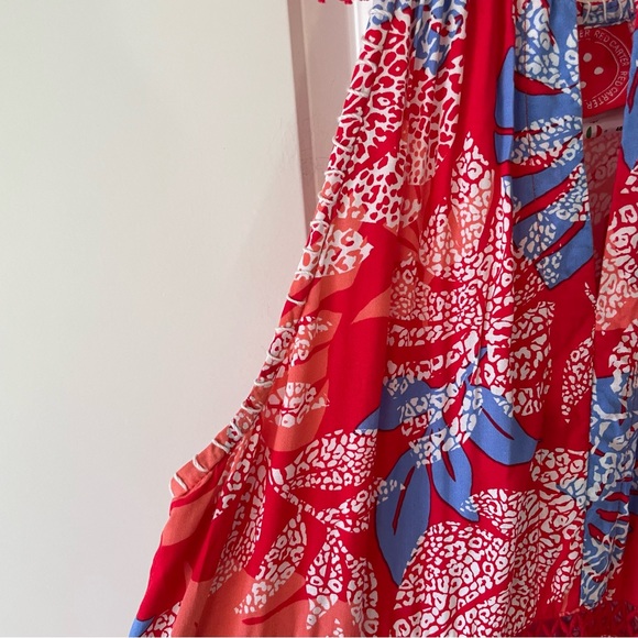 Red Carter Red Floral Tiered Halter Top Maxi Cover-Up Dress Size Large - Picture 6 of 15